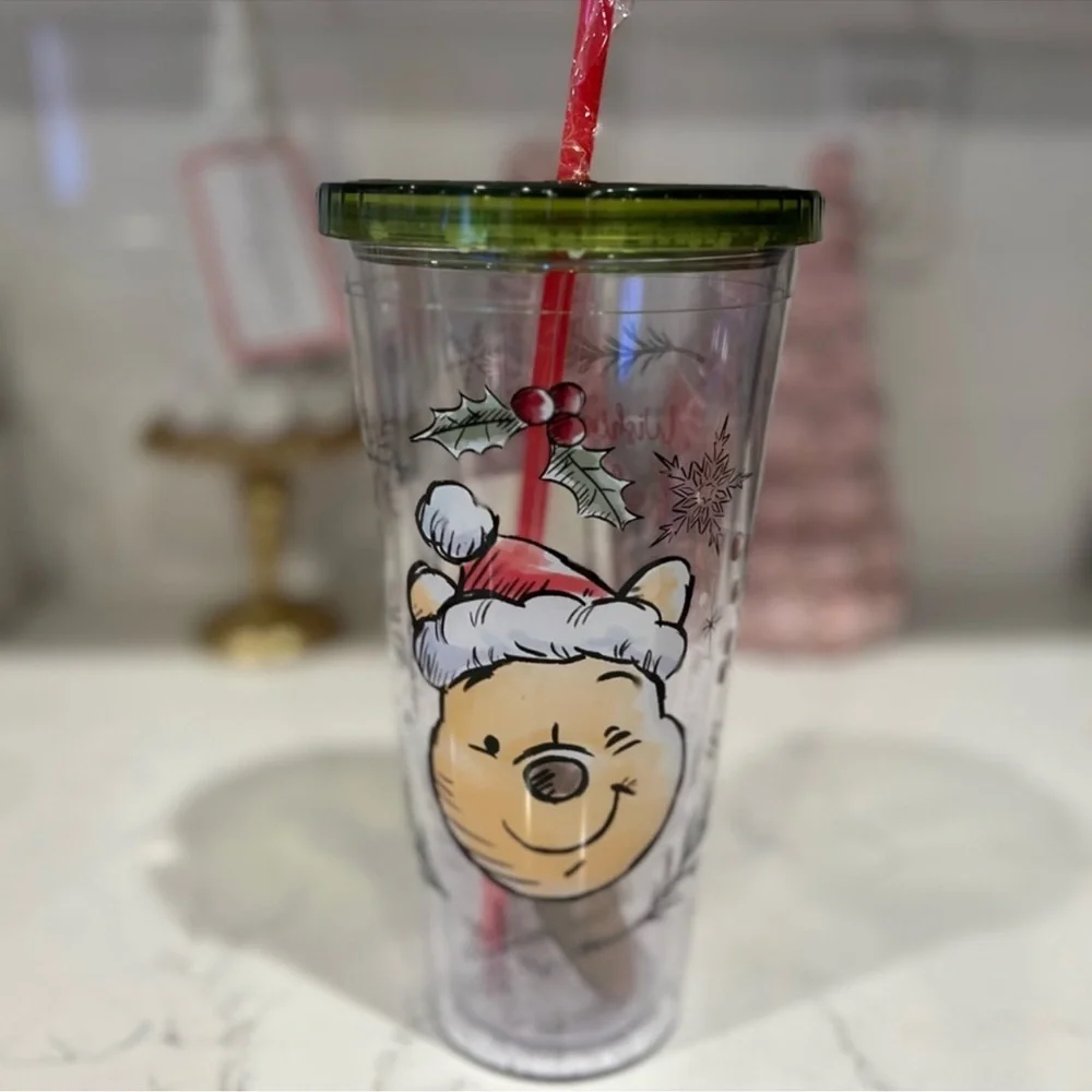 Disney Winnie The Pooh Christmas Holiday Tumbler with Straw